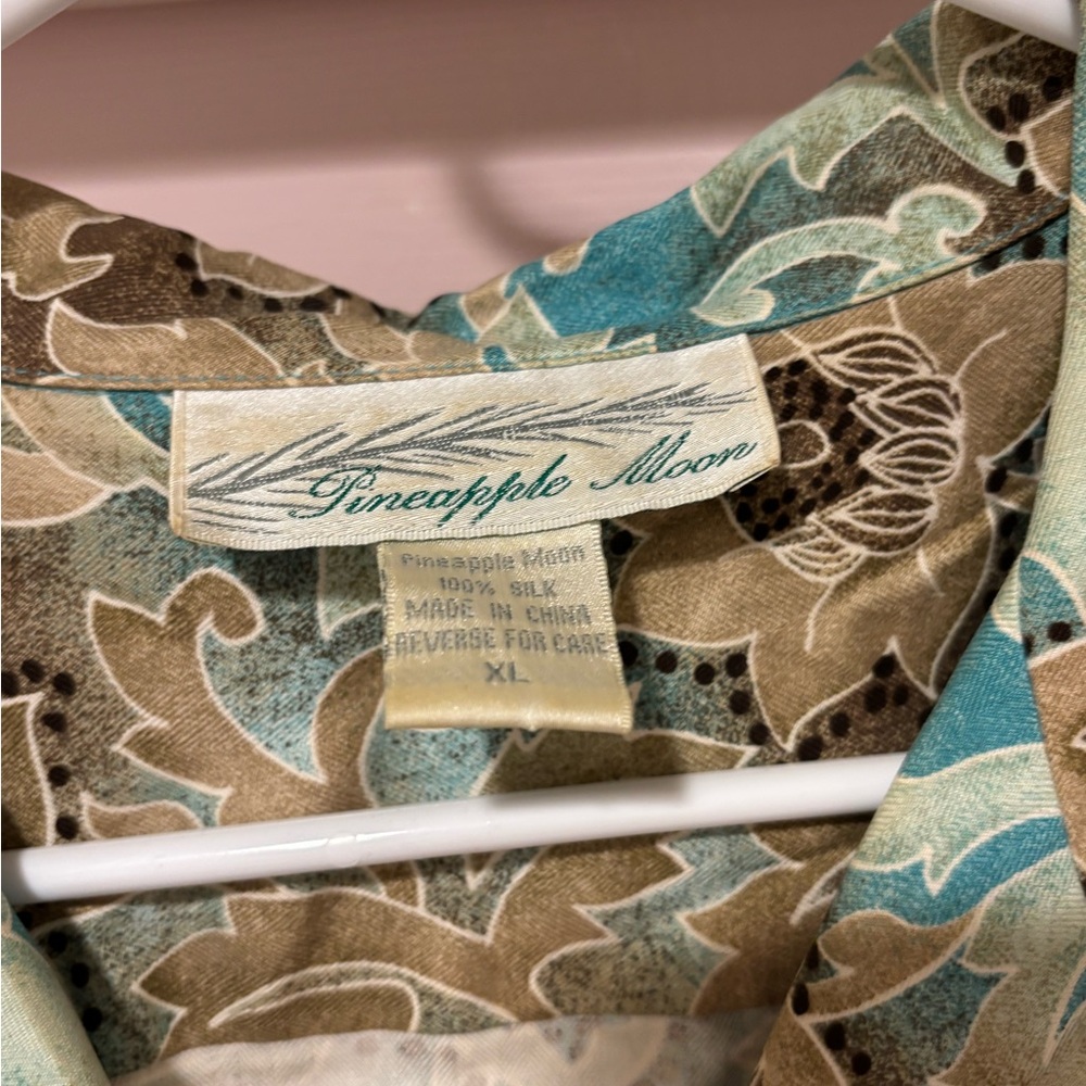 Floral Button Down Shirt - Turquoise and Beige - Picture 2 of 3